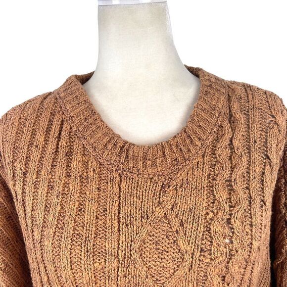 Free People On Your Side Pullover Sweater Small Cable Knit Brown Boxy Cropped - Picture 8 of 16